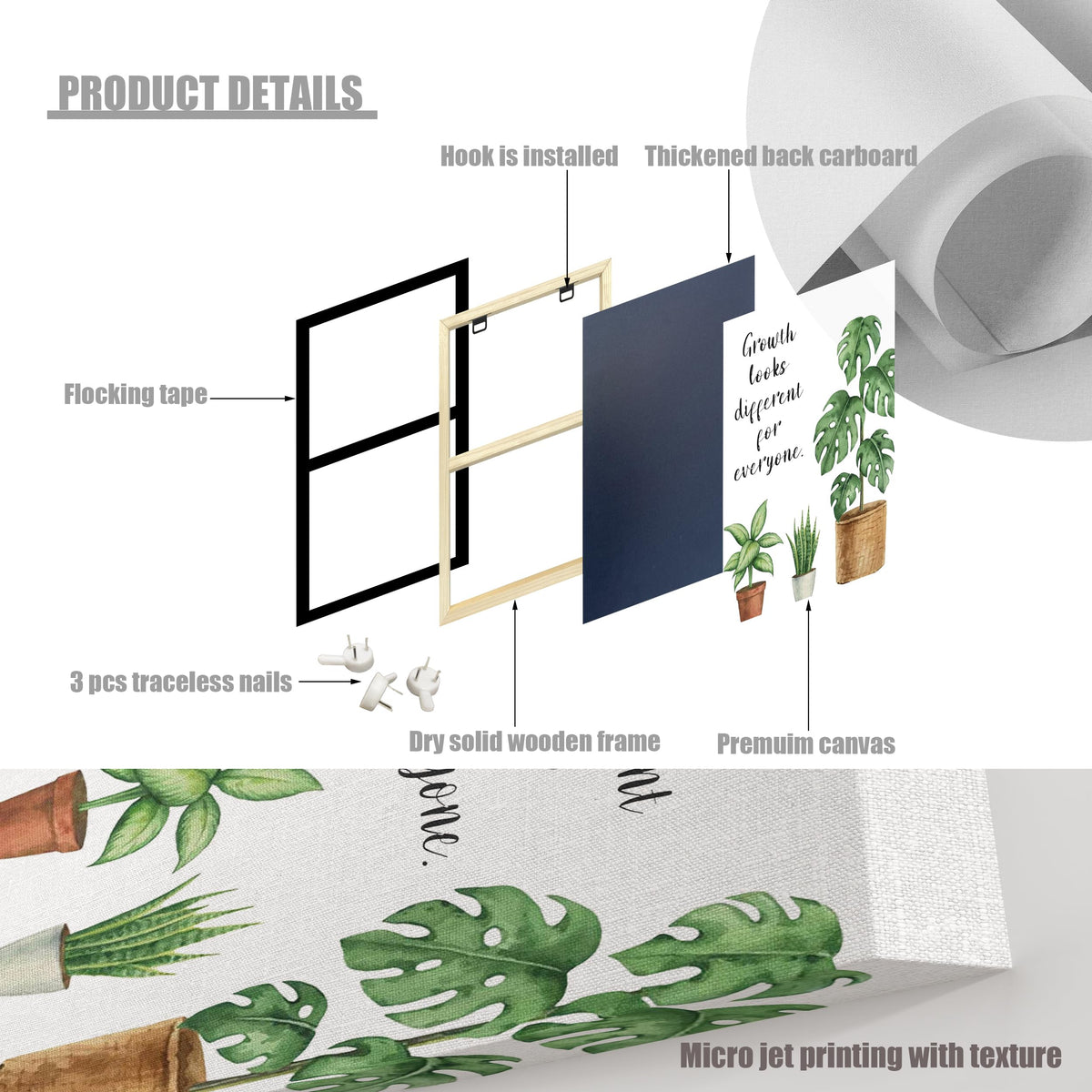 Mental Health Greenery Mindset Canvas Wall Art Prints (Flower02 / 12"L x 16"W)