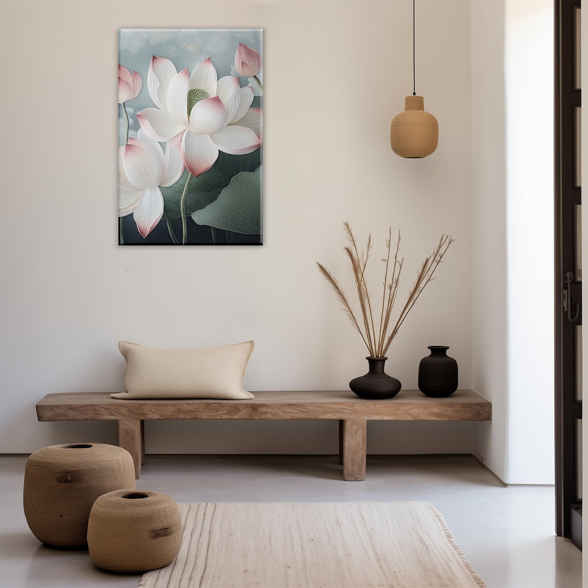 Lotus Canvas Wall Art White Pink Lotus Flower Picture Print Zen Wall Decor Spa Painting Spiritual Artwork For Meditation Room Decor Framed (Artwork-2 / 18"L x 12"W)