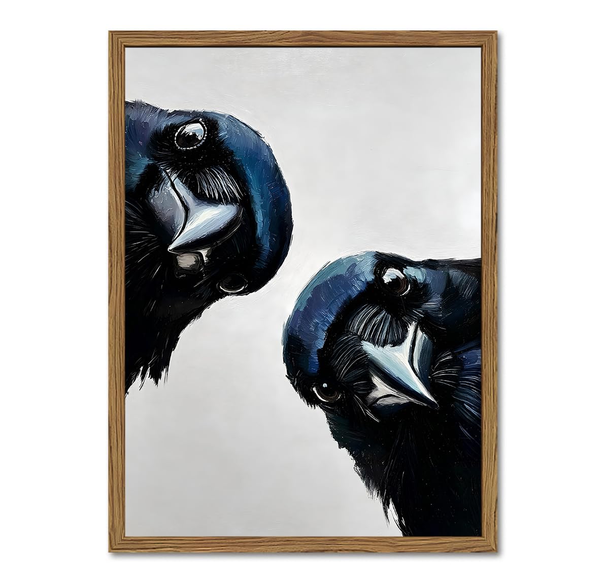Funny Crow Wall Art Whimsical Black Bird Wall Decor Picture Gothic Raven Canvas Painting Print for Living Room Bedroom 12x16 inch Wood Framed (Animal-L / 16"L x 12"W)
