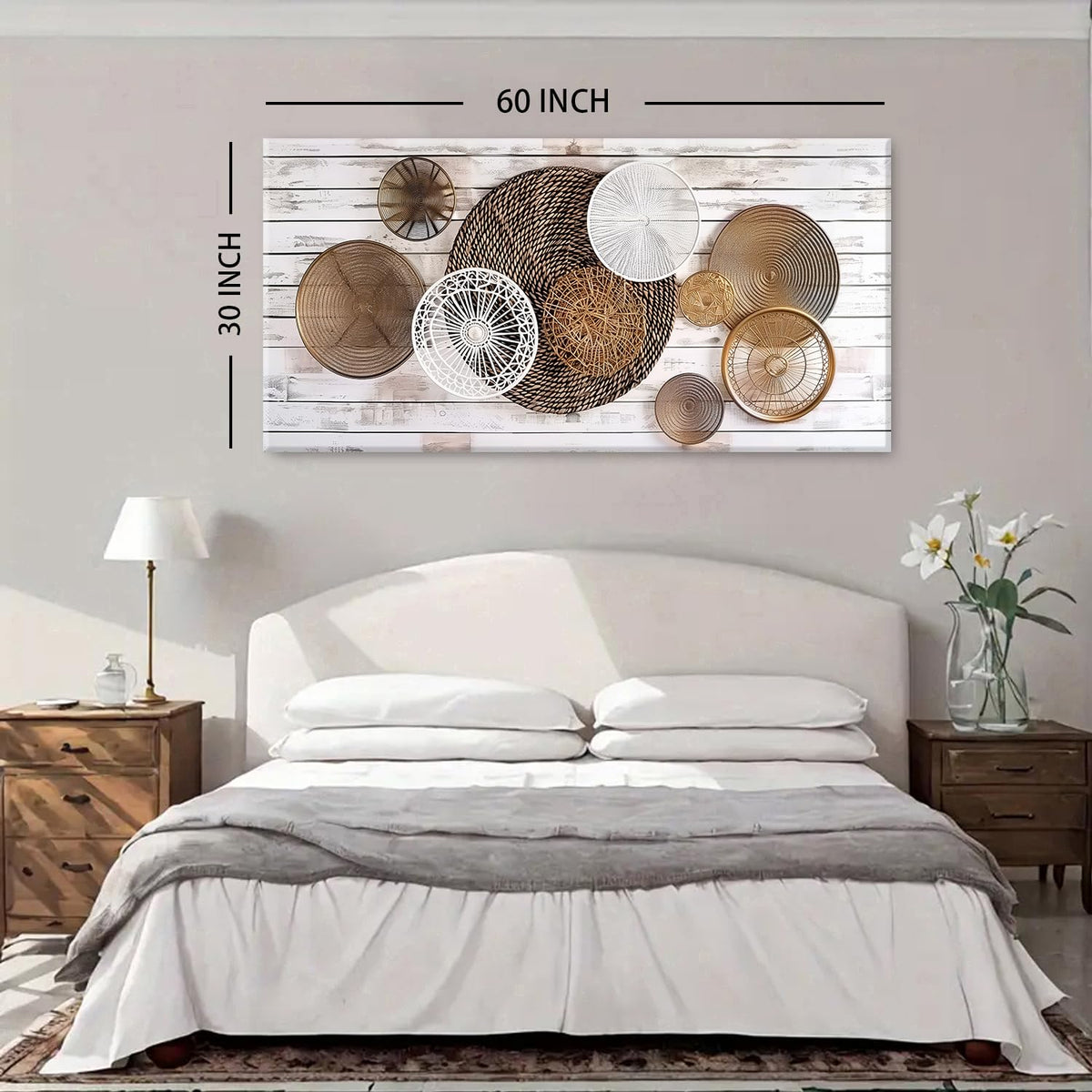 Boho Abstract Canvas Wall Art for Kitchen Picture for Dining Room Rustic Neutral Geometric Basket Painting Wall Decor Farmhouse Prints Minimalist Poster Artwork Home Bedroom Decorations 30x60” (60"x30"x1 / ABSTRACT02)