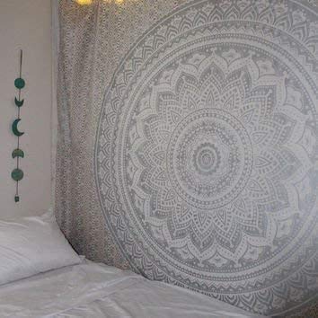 Hippie Mandala Ombre Tapestry Wall Hanging (40"L x 30"W / Silver)