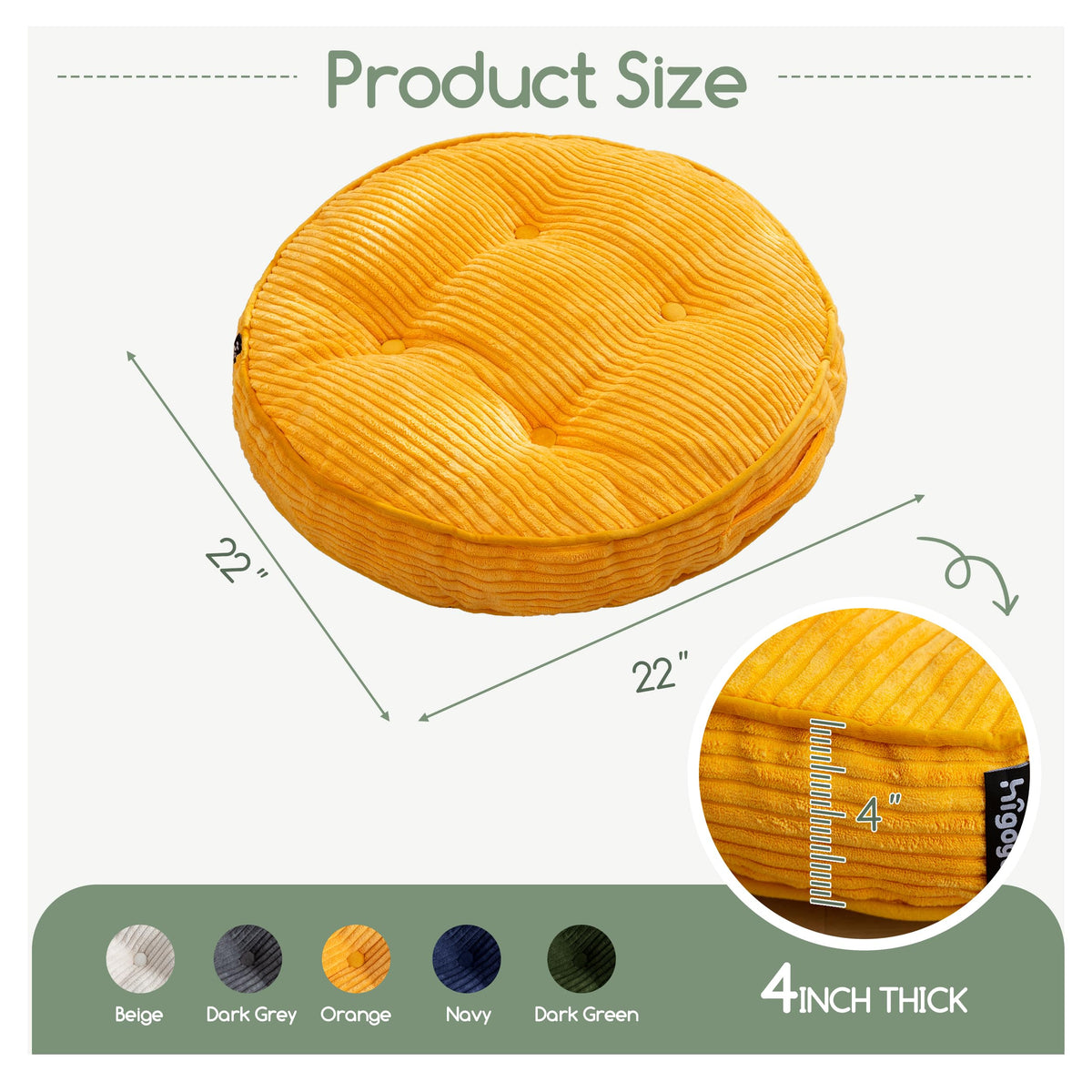 Floor Pillow Cushion for Adults (Round Orange / 4" Thick(Pack of 1))
