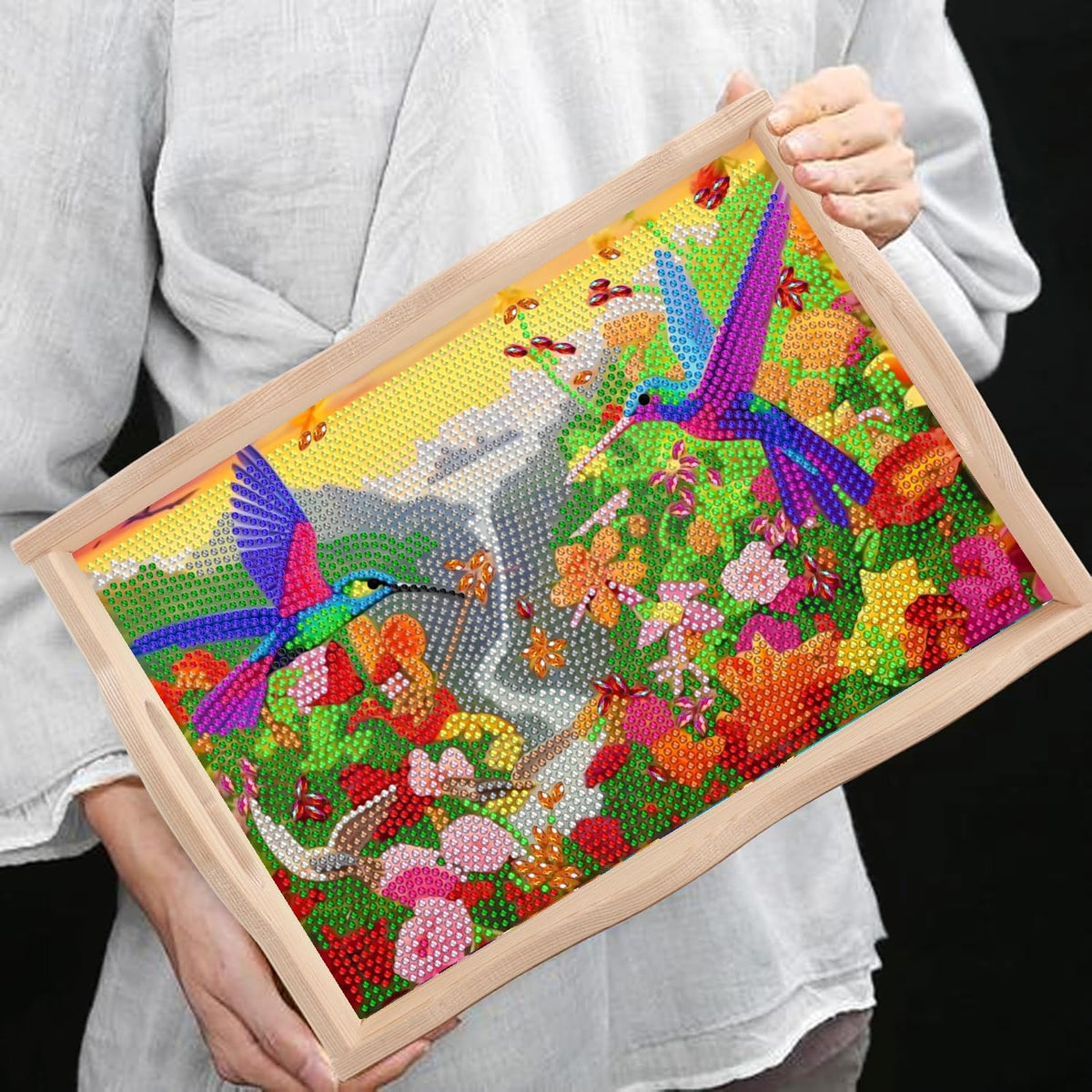 5D Diamond Art Kits for Adults Wooden Serving Tray with Handle (Bird Small)