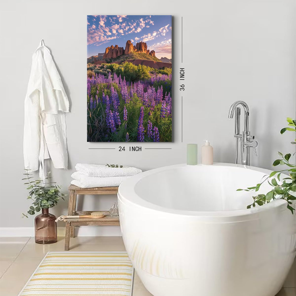 Large Lavender Scenery Wall Art Floral Field Scenic Wall Decor Mountain Landscape Canvas Pictures for Living Room Office Purple Flowers Poster Aesthetic Artwork for Bedroom Home Decoration 24x36" (36"L x 24"W / Lavender)