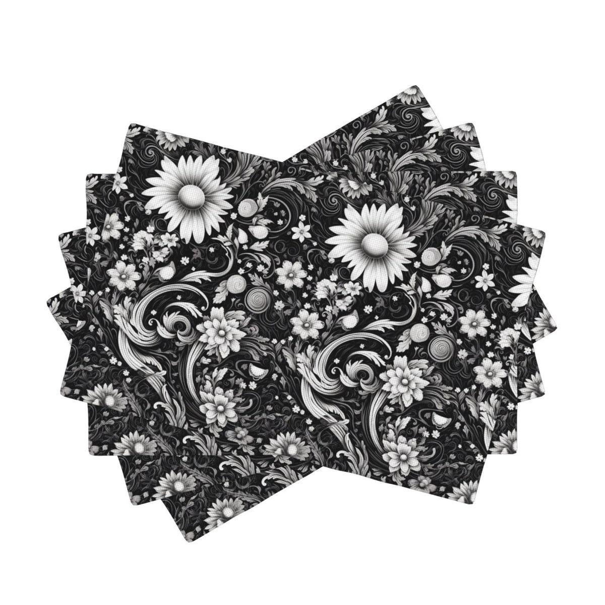 Black and White Flower Sketch Place Mat Set of 4 Pieces Heat (4PCS / Black and White Flower)