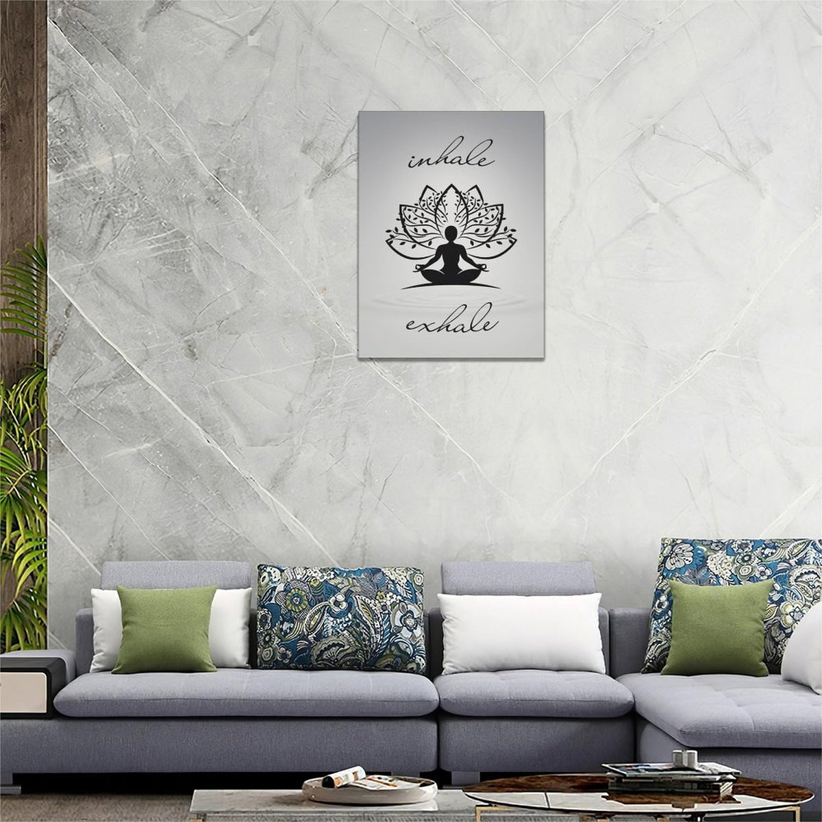 Inhale Exhale Wall Art Yoga Zen Meditation Pictures Decor Canvas Painting Print Modern Artwork Decorations Framed for Bathroom Living Room Bedroom 12 x 16 inch (16"L x 12"W / Inhale)