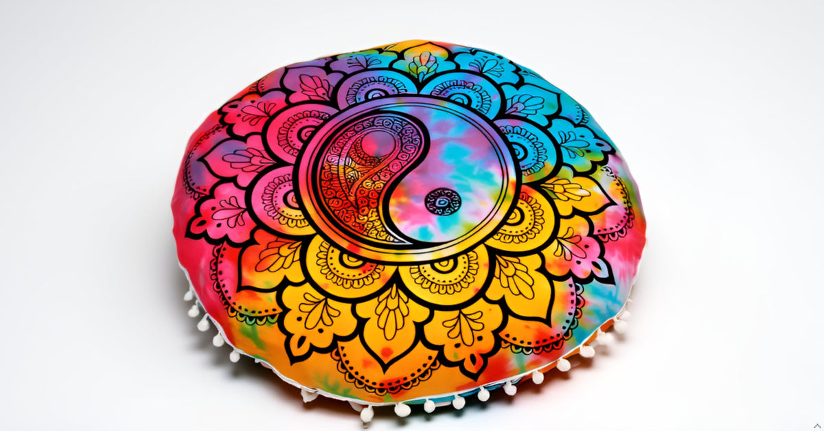 Round Mandala Floor Pillow Cover Seating Cushion Throw Cover Ottoman Pouf Cover Pom Pom Pillow Cases Hippie Decorative Bohemian Boho Indian 22 Inches (Multi Color)