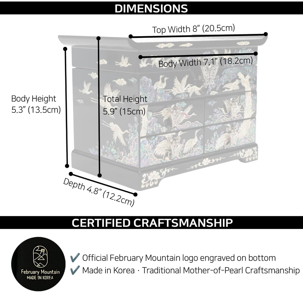 Mother of Pearl Wooden Jewelry Organizer Box (Colorful Crane)