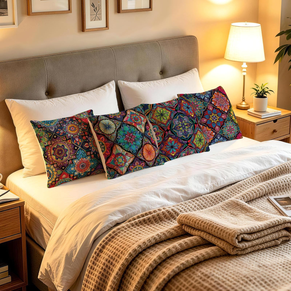 Colorful Bohemian Geometric Pillow Covers Set of 4 (Bohemia Geometry 03 / 18" x 18" (Pack of 4))