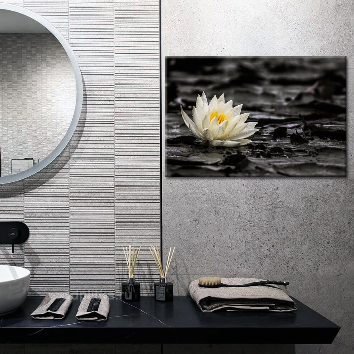 Spa Zen Wall Art White Lotus Flower in the Storm Canvas Picture (Artwork 03 / 18"L x 12"W)