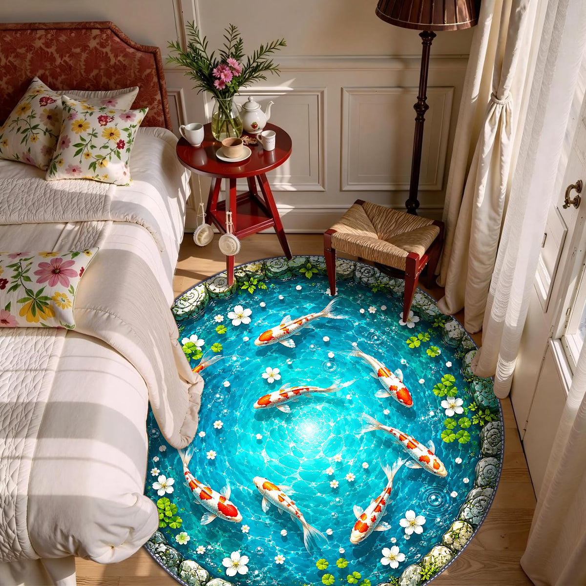 Realistic Koi Fish Round Area Rug 6ft (36 / 6' (Round))