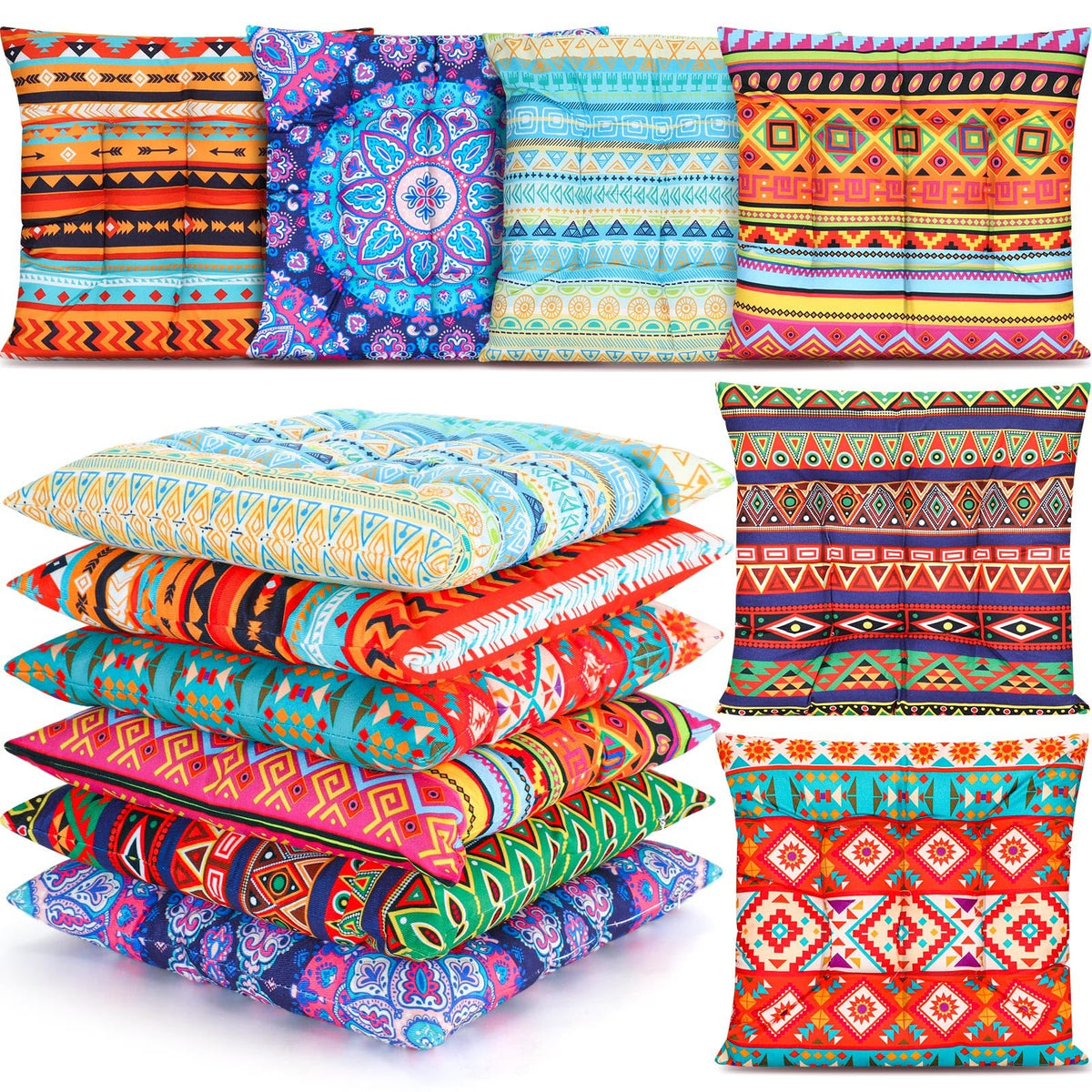 6 Pcs Bohemian Floor Pillows 15 Inch (Stylish)