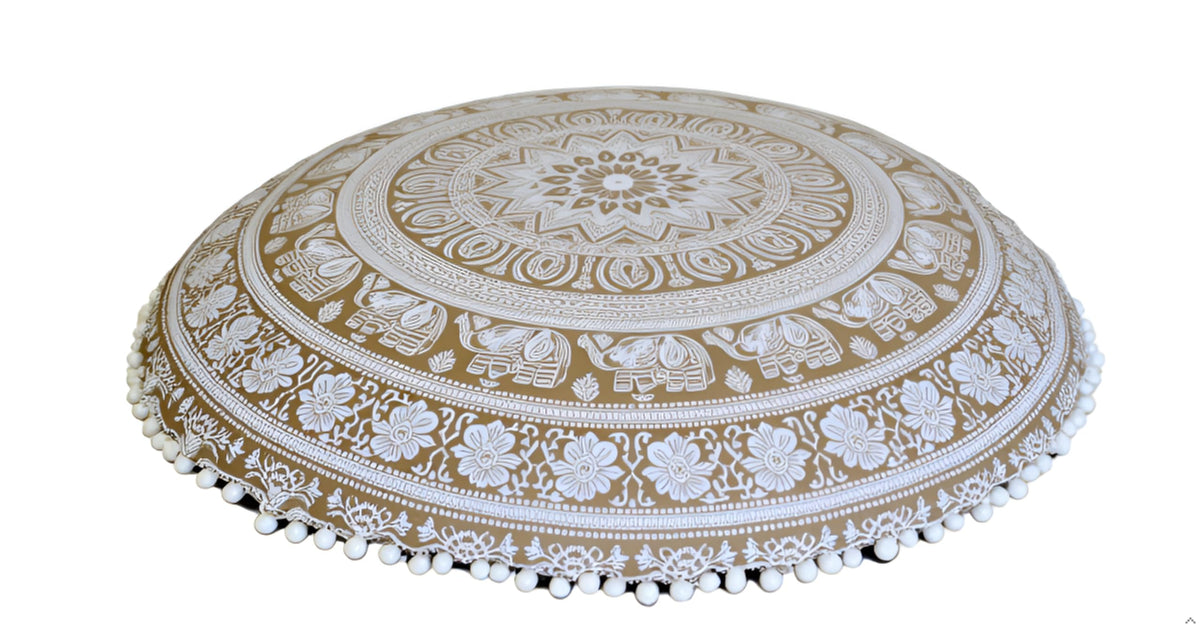 ICC 32 Inch Floor Pillows & Cushions Covers Decorative Hippie Mandala Pouf Pillow Covers Bohemian Seating Meditation Cushion Cover Large Boho Ottoman Case Pillowcase for Couch (Gold)