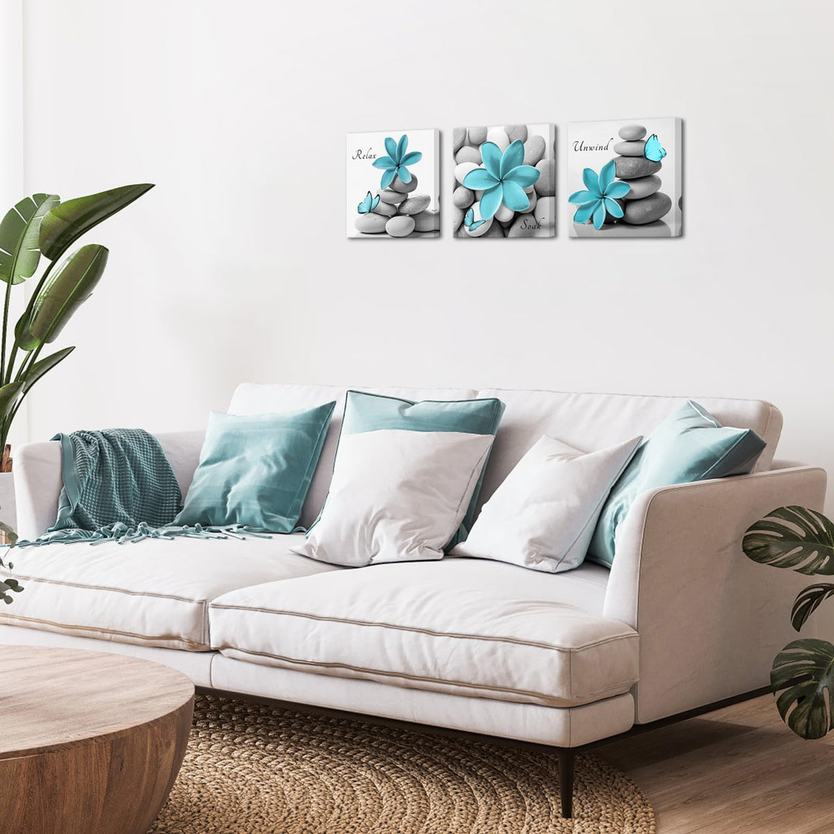 Teal Bathroom Wall Decor 12"x12"x3Pcs (Blue)