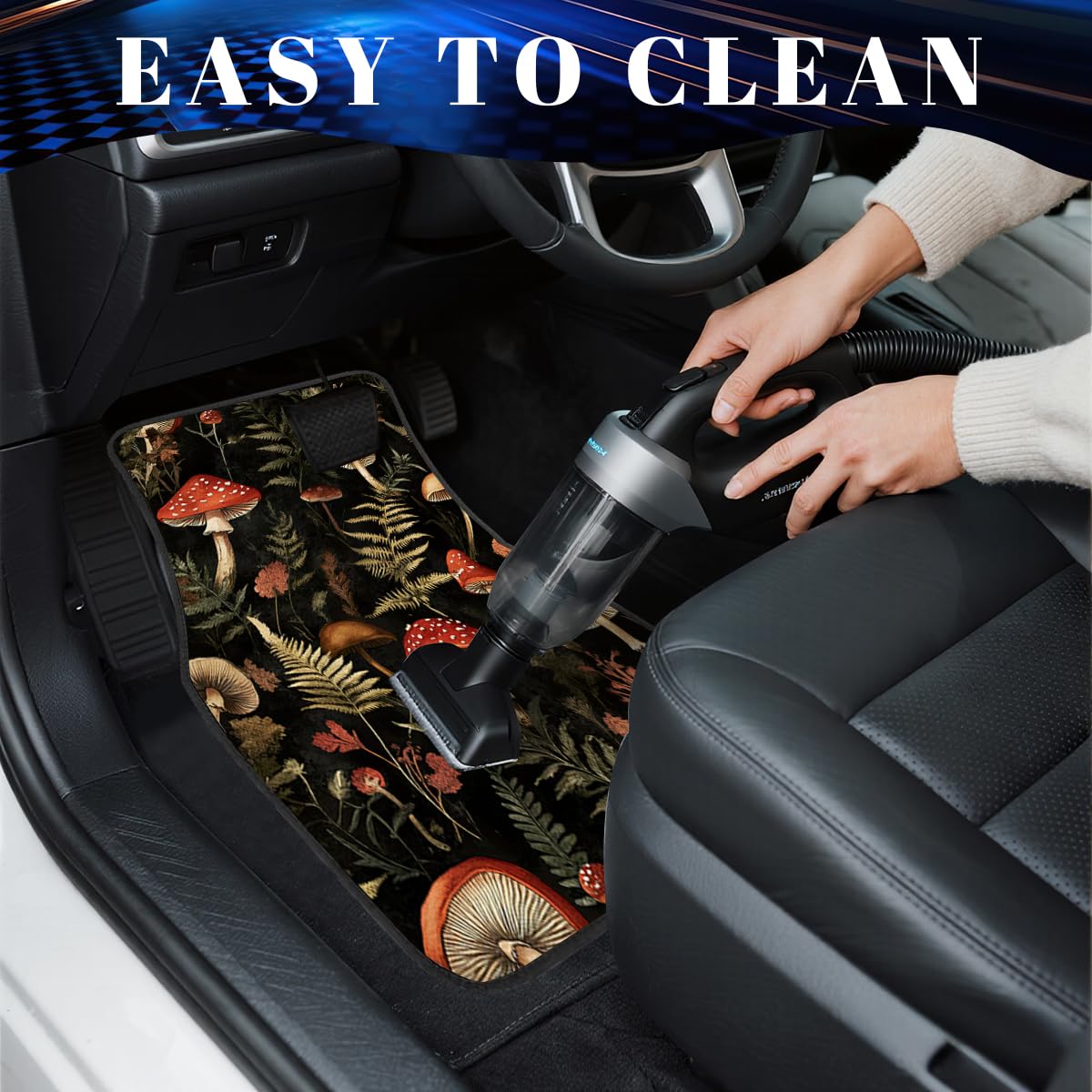 Mushroom Car Floor Mats Set of 4 Fern Dark Vintage Gothic Watercolor Carpet Front Rear Carpets Mat Non (26.8"L x 17.3"W x 0.4"Th / Mushroom)