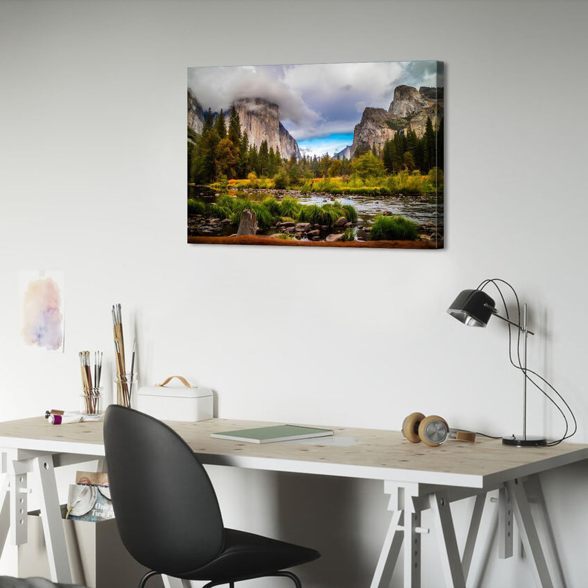 Yosemite Canvas Wall Art for Office Wall Decor National Park Mountain Landscape Picture Nature Posters Prints Forest Moving River Scenery Painting Canvas Framed Artwork for Living Room Bathroom 20x30” (30"L x 20"W / Yosemite)