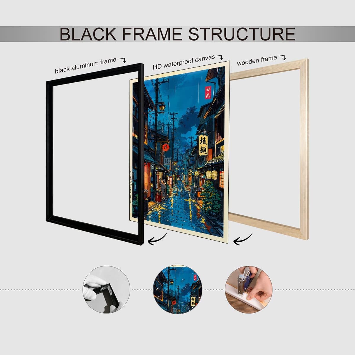 Black Framed Japanese Wall Art 16x24in Vintage Tokyo Tea House Poster Modern Japan Ukiyo (Black Framed / Japanese Art / 24"L x 16"W)