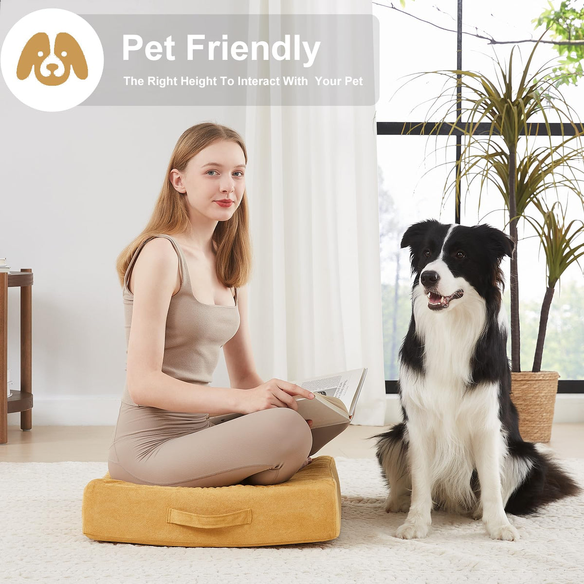 2 Pcs High Density Foam Floor Pillow (Yellow / 2 Counts)