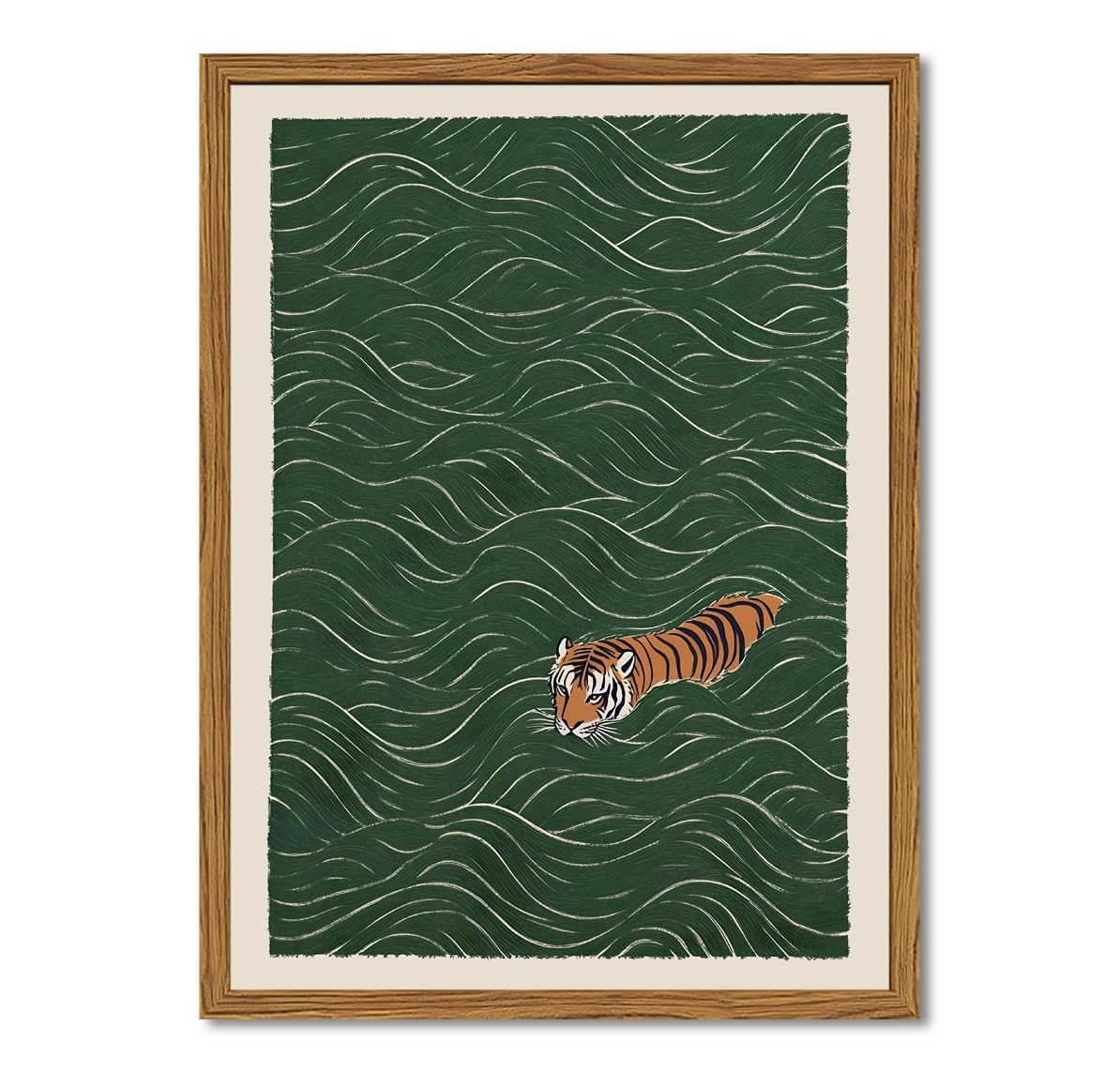 Framed Japanese Tiger Wall Art (Swimming Tiger / 16"L x 12"W)