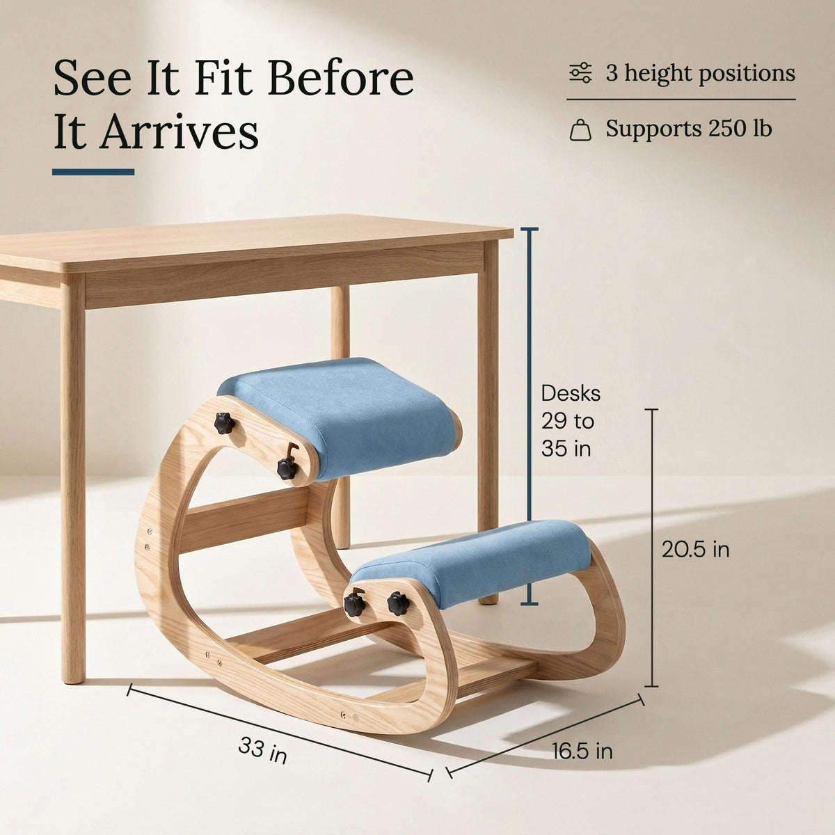 Ergonomic Kneeling Chair with Adjustable Seats (Dusty Sky Blue / Classic)