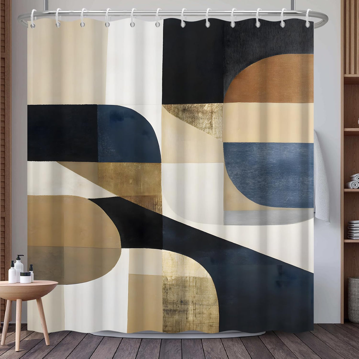 Modern Abstract Shower Curtain with Hooks (Artistic Geometric)
