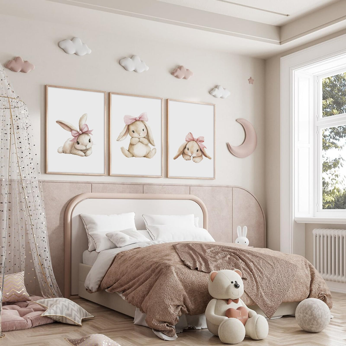 Nursery Bunny Wall Art Decor Bunny Prints Baby Girl Room Canvas Wall Art Decor Pink Baby Girl Nursery Painting Woodland Rabbit Spring Artwork Poster for Bedroom 12x16x3 Inch Unframed (12x16 Inch Unframed / Cute Rabbit Prints)