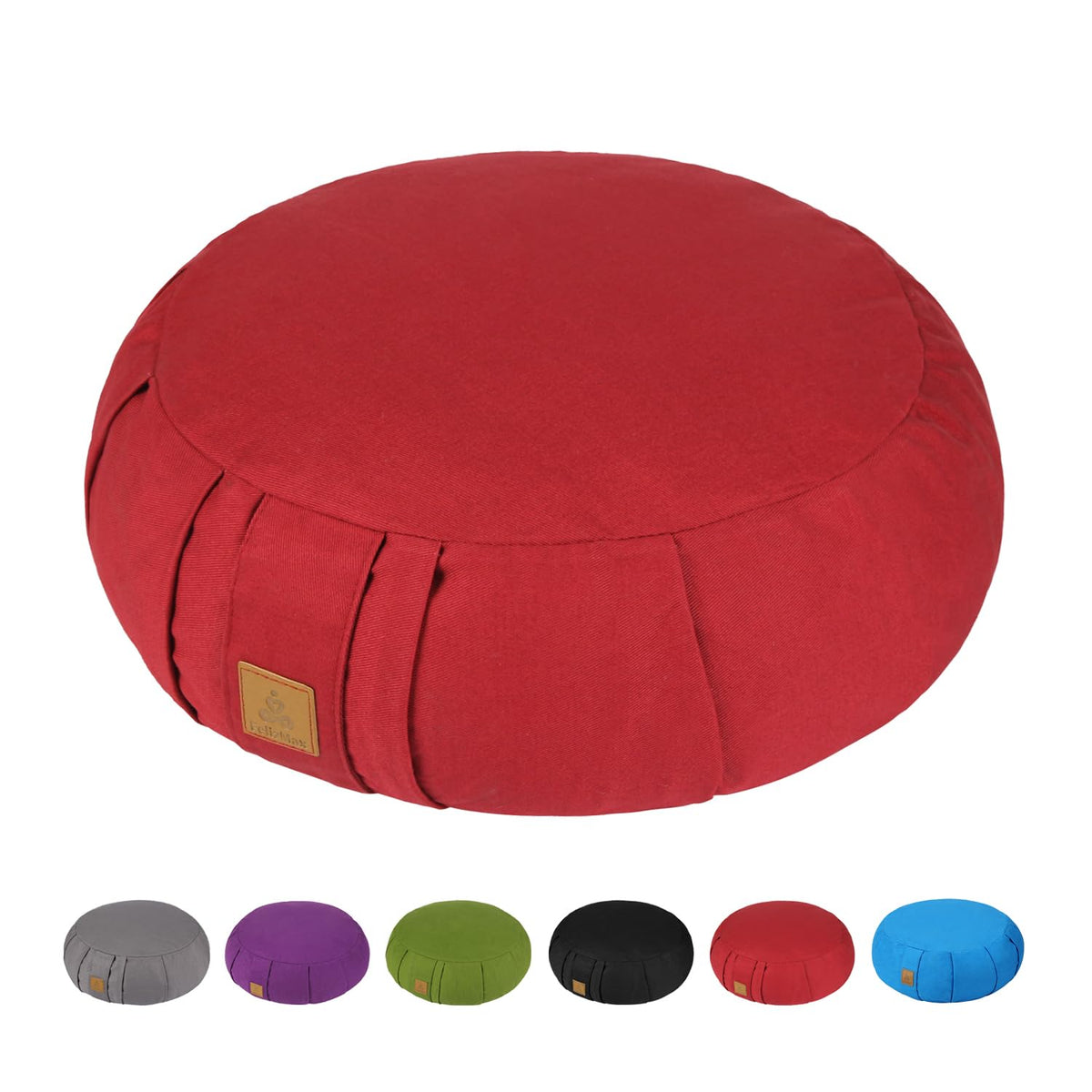 Round Zafu Meditation Cushion D=16" H=5.5" Zabuton Meditation Pillow Yoga Bolster Yoga Pillow Floor seat Zippered Organic Cotton Cover Natural Buckwheat Kneeling Pillow (Red)