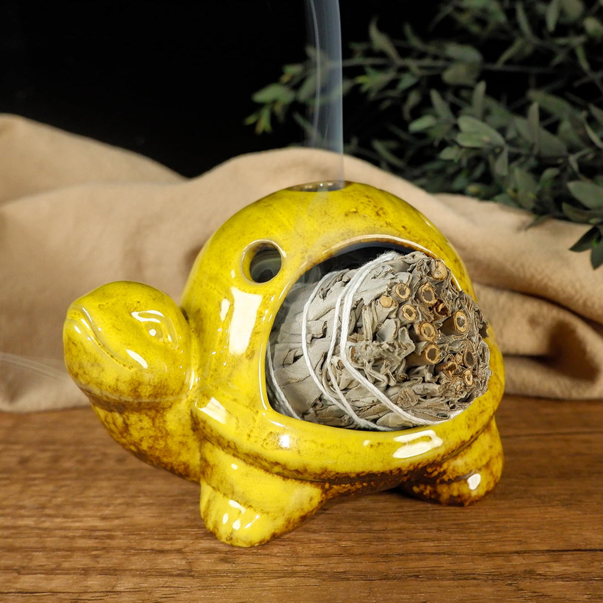 Yellow Ceramic Turtle Palo Santo Burner Holder Chiminea Incense (Turtle Palo Santo Holder-yellow)