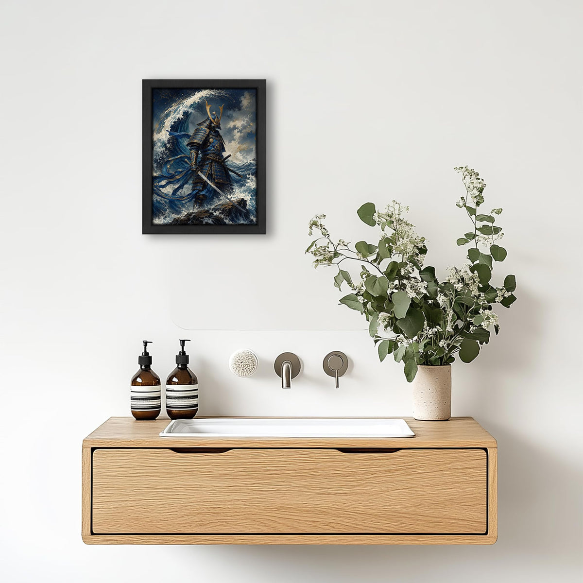 Japanese Samurai Decor Wall Art (Wall Art Framed 33 / 16"L x 12"W)