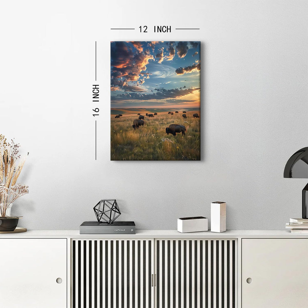 Cow Pictures Wall Decor American Bison Wall Art Tallgrass Prairie National Park Poster Nature Sunset Landscape Canvas Prints Highland Cow Artwork for Living Room Kitchen Home Decorations 12x16" (16"L x 12"W / Tallgrass Prairie)