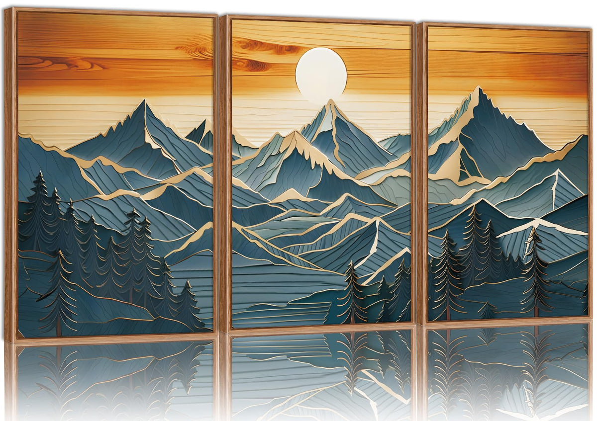 Large Mountains Framed Canvas Wall Art Set of 3 (Vintage Mountain / 36"L x 24"W)