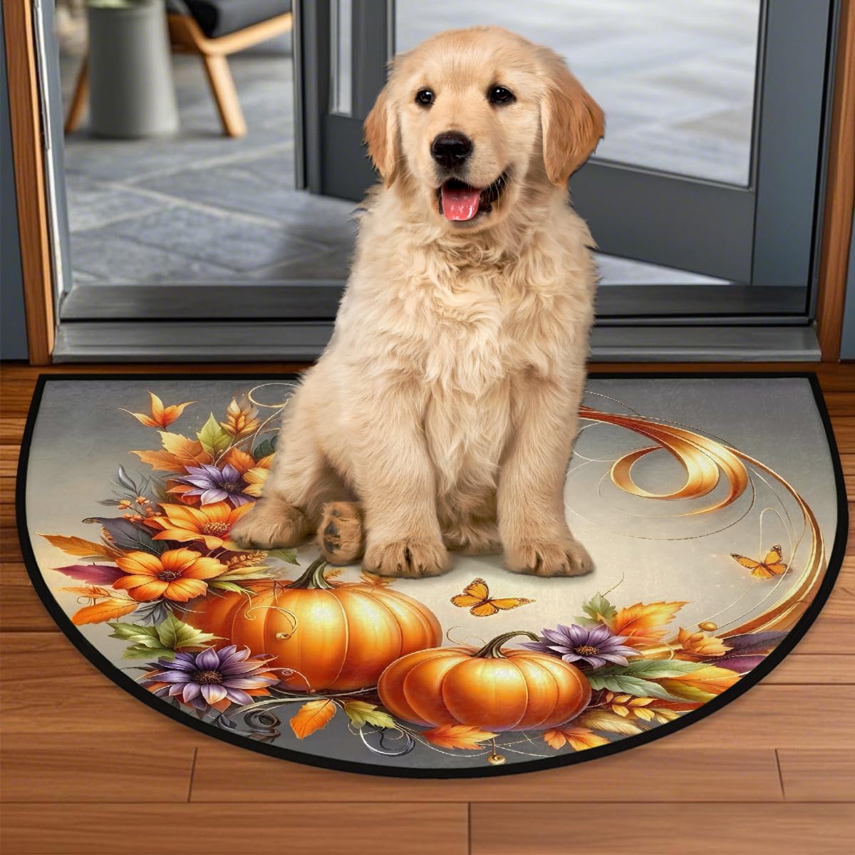 Pumpkin Half Round Door Mat Semi Moon Rug Fireplace Carpet Area Rugs (B:color:20)