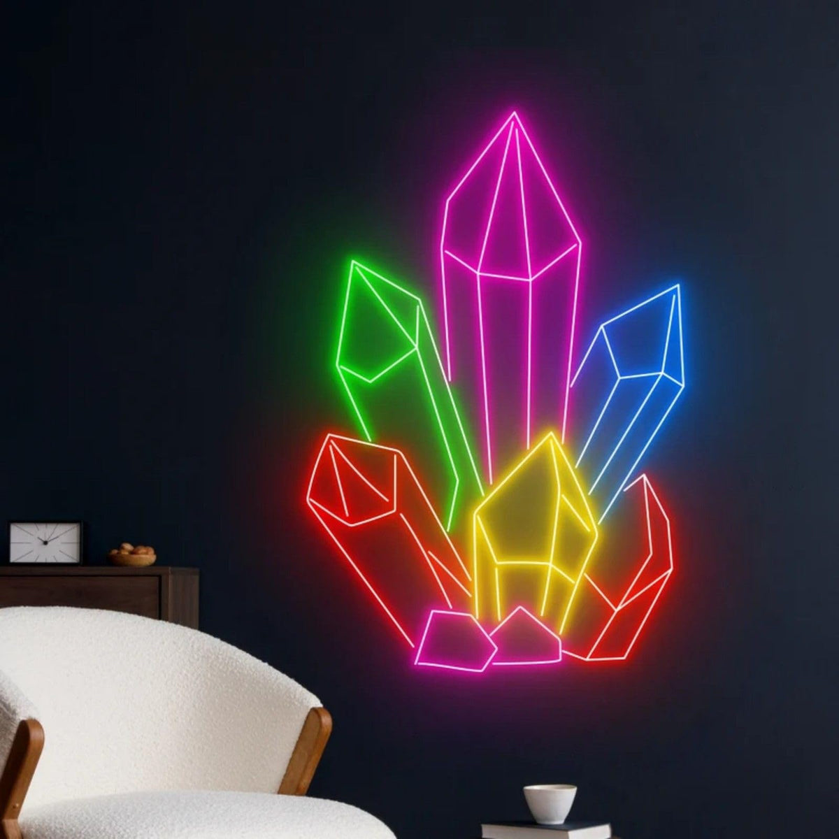 Crystal Cluster Neon Sign for Gem Shop Tarot Room and Mystical Wall Decor (Crystals Minera)