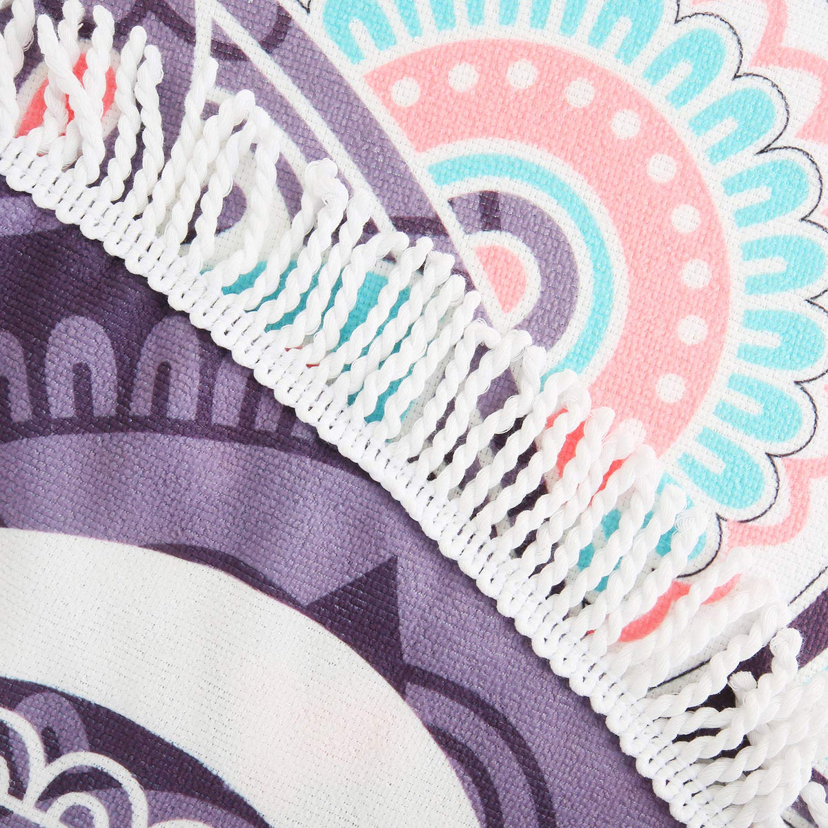 Mandala Round Boho Beach Towel Blanket (Grey & Pink Mandala Beach Towel)