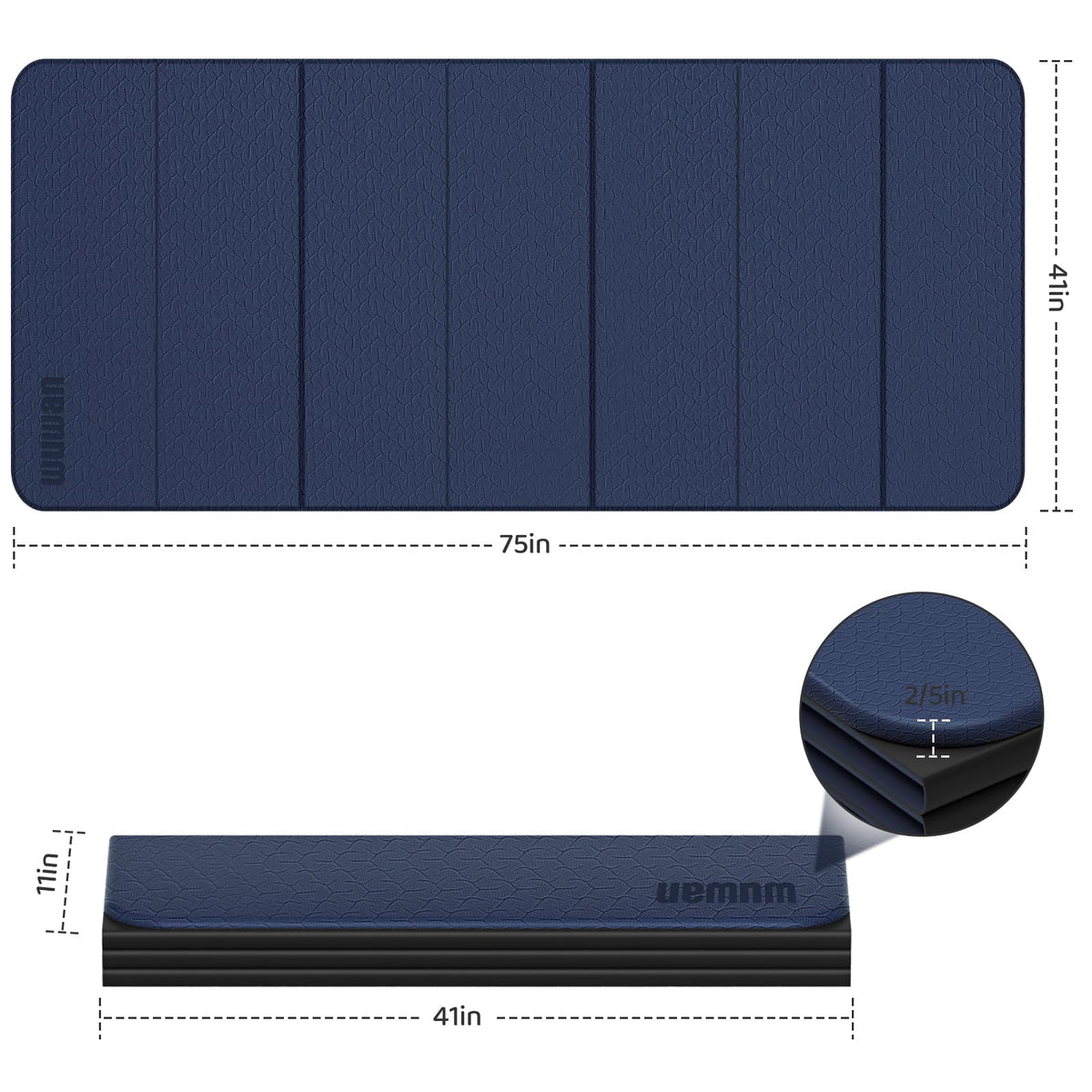 Foldable TPE Yoga Mat Thick 10mm (Dark Blue)