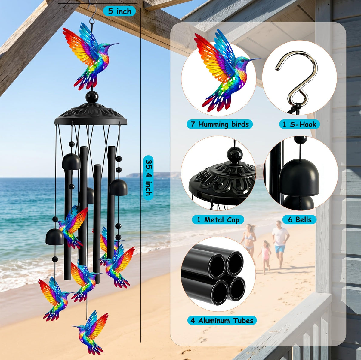 Hummingbird Wind Chimes for Outside (Hummingbird)