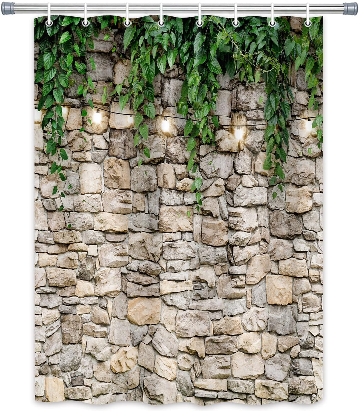 Stone Brick Wall Shower Curtain (White / 47"W x 64"L (Pack of 1))