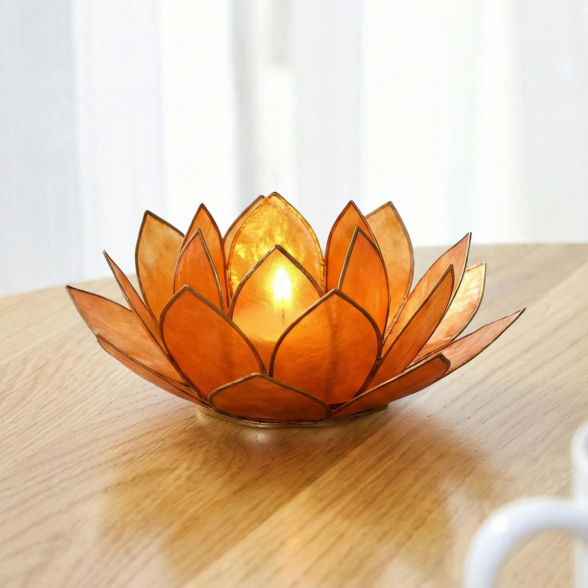 Moonshadow Handmade Capiz Shell Lotus Tea Light Holder (Orange)
