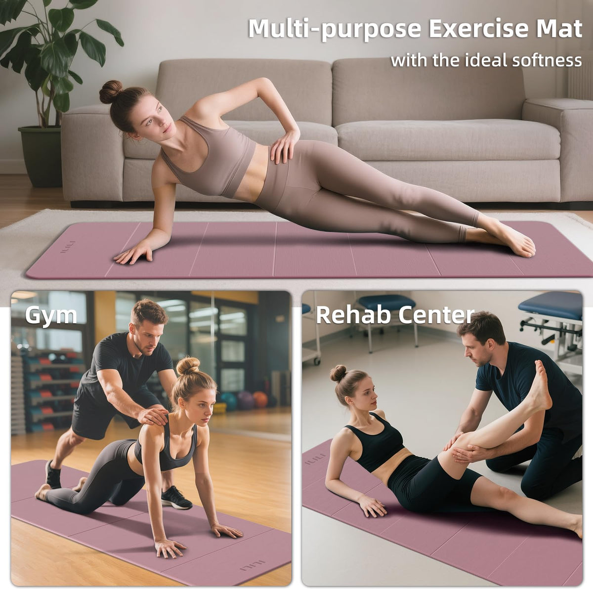 Foldable Yoga Mat 10mm (Dark Pink+Dark Grey)