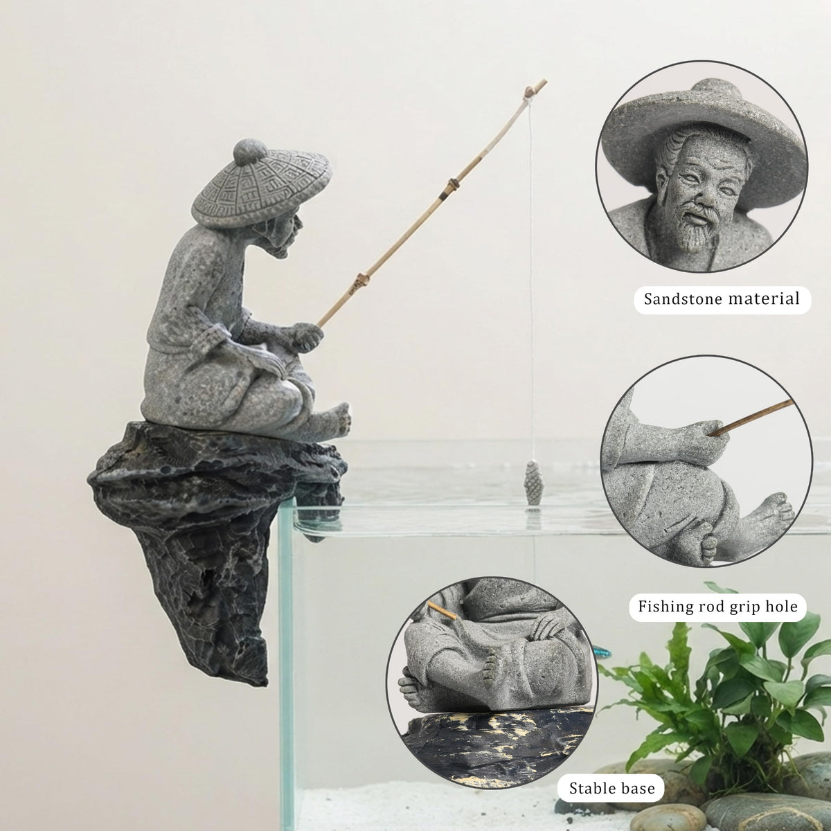 Zen Fisherman Statue with Rock (B Fisherman)