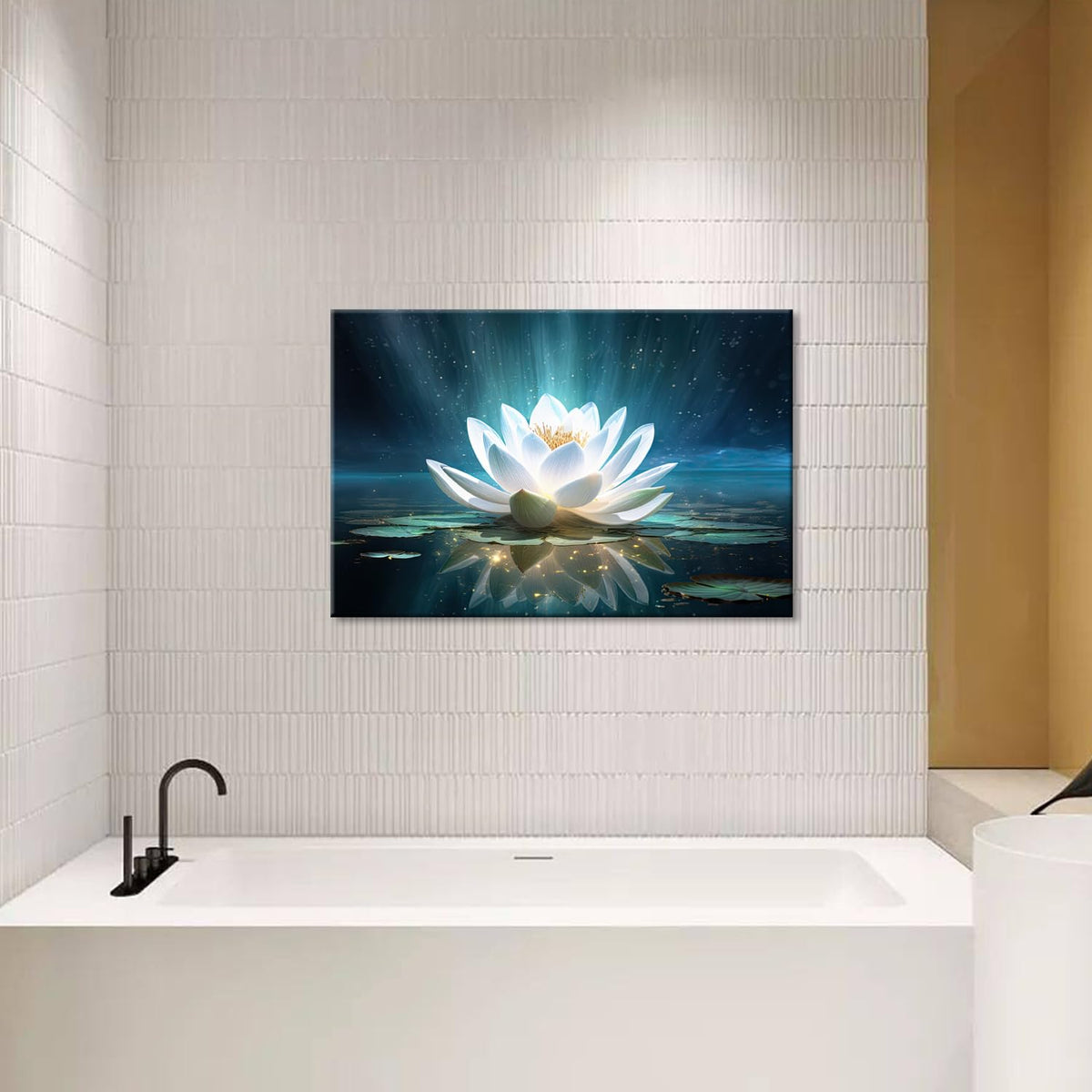 Zen Wall Art White Water Lily Canvas Wall Art Lotus Flower Bloom in Water Print Picture Artwork for Bathroom Yoga Spiritual Living Room Decor (Lotus 09 / 36"L x 24"W)