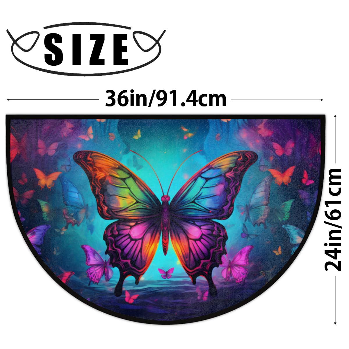 Butterfly Half Round Doormat Non Slip Half Moon Rug Outdoor Welcome Mat (B 012)