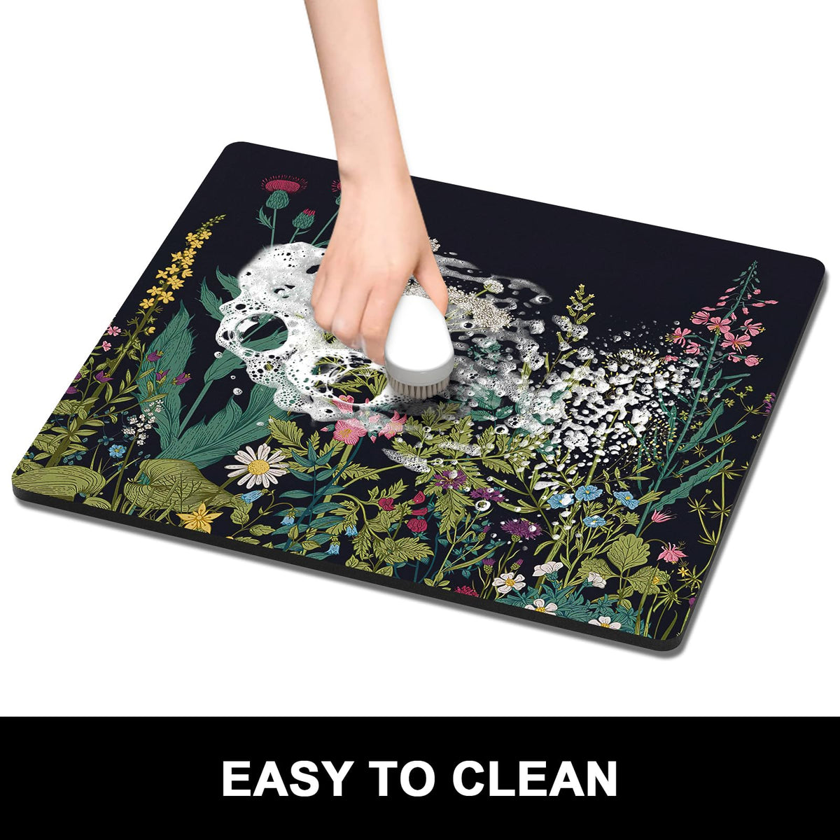 Dish Drying Mat for Kitchen Counter (Midnight Flower / 16" x 18")
