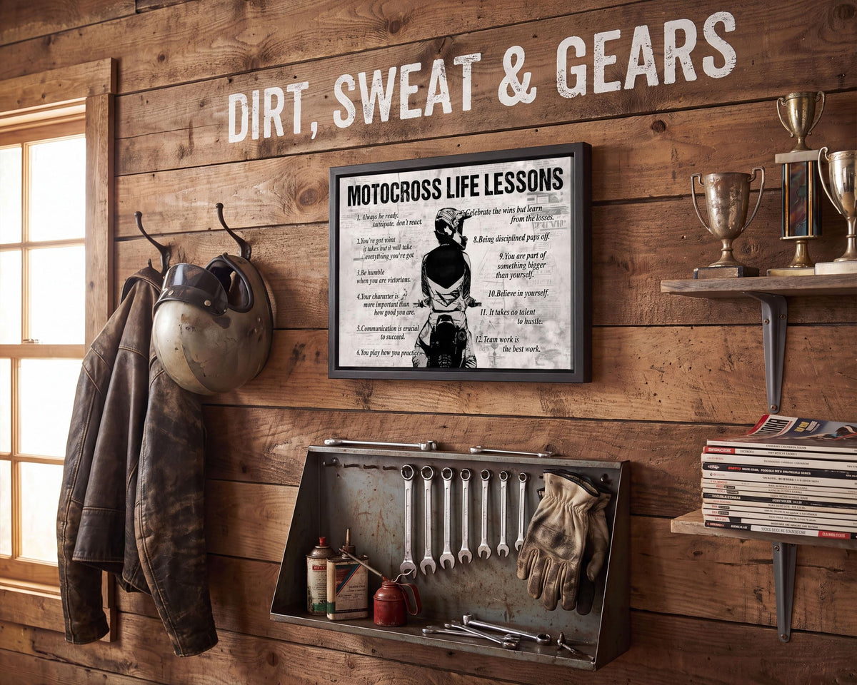 Black Framed Motocross Life Lessons Canvas Wall Art 16x24in (Motocross / 24"L x 16"W)