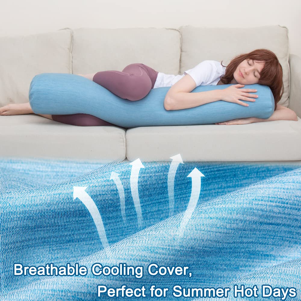 Body Pillow Bolster Pillow with Cooling Cover (Cooling Blue / 35 inch)
