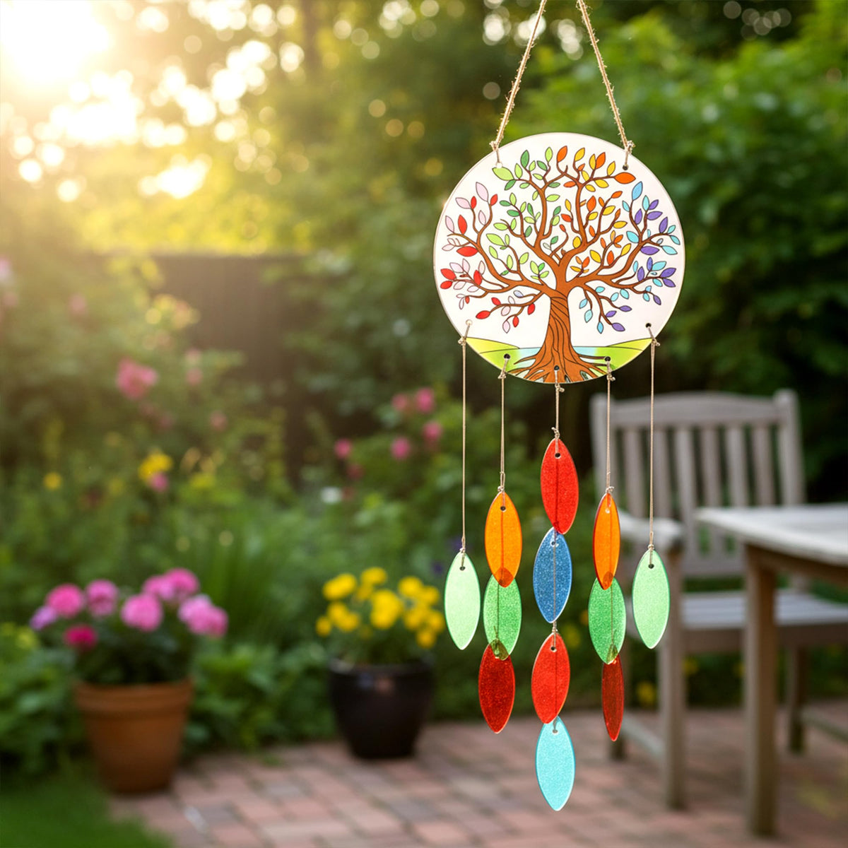 Tree of Life Glass Wind Chimes for Outside