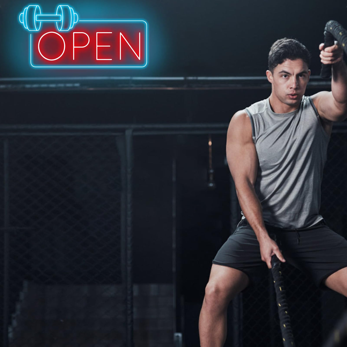 Gym Open Neon Sign with Dumbbell for Fitness Club Business Window Decor (Gym Open)