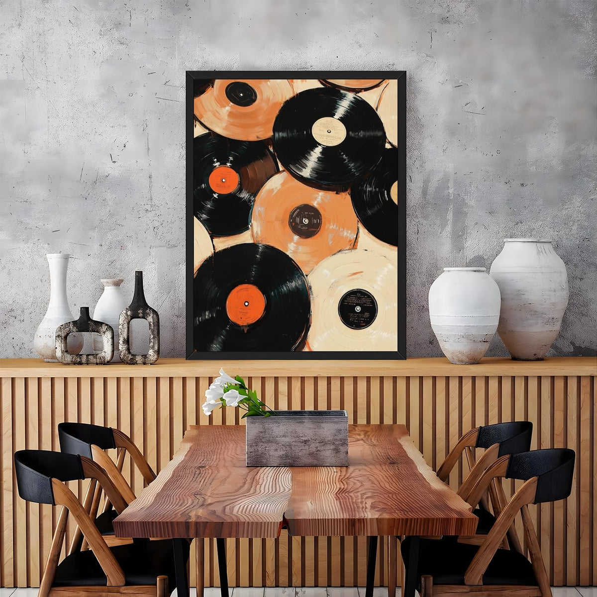 Vintage Record Wall Art Eclectic Wall Decor Retro Music Poster Trendy Vinyl Record Canvas Print Mid Century Music Picture Nostalgic Artwork for Living Room Bedroom Bar 24x36inch Black Frame (24"L x 36"W / style-5 Black Frame)