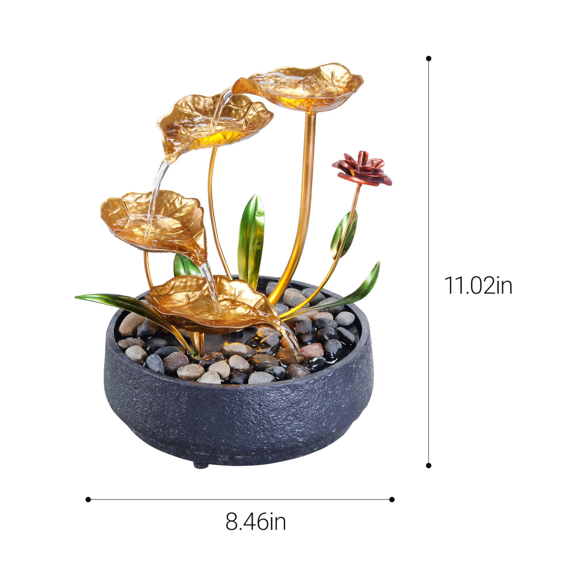 Tabletop Water Fountain Metal Lotus Circulating Fountain (Antique Gold)