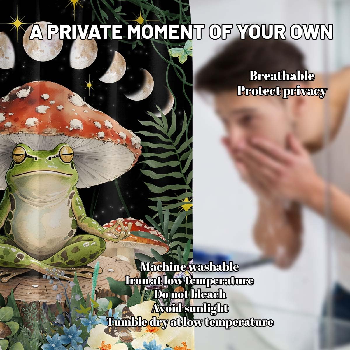 Vintage Mushroom Shower Curtain Funny Frog (Mushroom Frog / 70"W x 72"L (Pack of 1))
